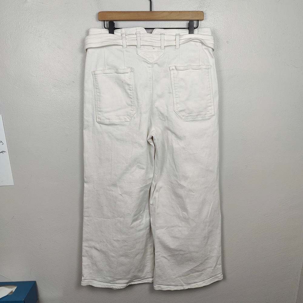 Anthropologie Maeve Wide Leg Cropped Pants Womens 31 White Belted Bohemian - Picture 6 of 12